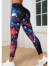 cheap Yoga Leggings &amp; Tights-Independence Day American National Day American Independence Day Women's Casual leggings Gym Leggings Leggings Pockets Stamp Duty Patchwork Pilates Gym Fitness Pants Leggings Star Red / black Dark