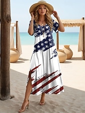  Amerikai függetlenség napja Női Szabályos Midi ruha Nyári ruha Pólóruha Elegáns Szüret Alkalmi Tengerpart Normál Grafika Zászló Rövid ujjú Terített nyak Medence Fekete Rubin Nyár Tavasz