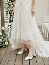 お買い得  花嫁-Women's Simple White Chunky Heel Sandals - Elegant Bridal Shoes for Garden Weddings