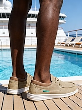abordables Hombres-Mocasines beige para hombre: calzado informal para islas y cruceros, calzado ligero y cómodo para el verano, ideal para viajes y vacaciones.
