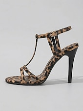 voordelige Hakken Sandalen-Damessandalen met luipaardprint en stilettohak, met T-bandje, sexy feestschoenen met hoge hakken voor het uitgaansleven, open teenschoenen met hakken voor in de club of cocktailparty.