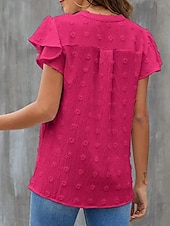 abordables T-shirt uni-Femmes Chemisier A Volants Couleur Unie Élégant Occasionnel Manche Courte Col en V Hauts Réguliers Quotidien Bleu Noir Blanche Rose Claire Fuchsia Été Printemps