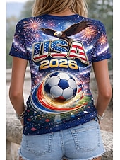  Mulheres Camiseta Imprimir Gráfico Time de futebol à moda Clássico Casual Manga Curta Gola Redonda Tops regulares Diário Azul Verão Primavera