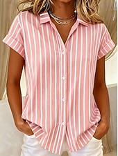 economico Bluse a righe e geometriche-Maglietta da Donna Manica Corta Grafica Geometrica Striata Vintage Tropicana Elegante Senza Maniche Colletto Lungo Top Giornaliero Blu Nero Rosa Arancione Verde Estate Primavera