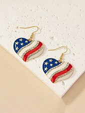 ieftine Accesorii-Set colier și cercei din aliaj pentru femei, modele cu inimioare și stele în mai multe stiluri, bijuterii patriotice, perfecte pentru aniversarea a 250 de ani de la SUA, Ziua Independenței și ținute casual de zi cu zi.