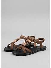 cheap Flat Sandals-Women's Navy Blue Boho Floral Beaded Flat Sandals  Vintage-Inspired Comfortable T-Strap Summer Shoes for Casual Outings, Beach Vacations, and Daily Wear