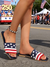  Γυναικεία σανδάλια με φλατ slides για την 250ή επέτειο των ΗΠΑ - πατριωτικά παπούτσια με αστέρια και ρίγες για παρελάσεις της ημέρας ανεξαρτησίας του 2026, καλοκαιρινά φεστιβάλ και υπαίθριες γιορτές