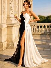 Недорогие Платья в обтяжку для вечера-Платье-карандаш  колонна с подолом в виде шлейфа выпускные платья вечернее платье вечернее платье цвета блока белое без рукавов без бретелек платье для гостей на свадьбе с разрезом