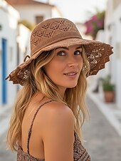 voordelige Dameshoeden-Opvouwbare zonnehoed voor dames, lichtgewicht polyester, boho-stijl, meerkleurig, ademend en opvouwbaar, perfect voor vakantie, reizen, strand en dagelijks gebruik.
