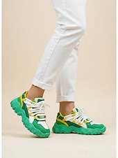 economico Sneakers da donna-Sneaker Chunky Blocco Colorato Verde e Bianco da Donna per Mardi Gras con Lacci in Cordoncino – Scarpe Platform Vivaci per Carnevale Feste anni '90 e Moda Urbana