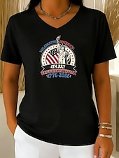 abordables Día de la Independencia Top-día de la independencia americana Mujer Camiseta Camiseta superior Estampado Graphic Elegante Clásico Casual Manga Corta Escote en Pico Tops regulares Diario Noche Fin de semana Azul Piscina Negro