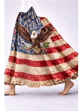  Damen Urlaubsrock Elegant Mode Lässig Maxi Hohe Taille Röcke Grafik Tasche Druck Mikroelastisch Täglich Urlaub Blau Rote Sommer