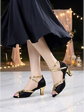 cheap Latin Shoes-Women's Brown &amp; Gold Latin Dance Shoes - Medium Heel, Strappy Design, Ballroom, Salsa, Tango, Practice &amp; Performance Footwear