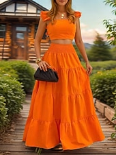 abordables Conjuntos de dos piezas-Mujer conjuntos de falda Sin Mangas Escote Cuadrado Plano Frunce Elegante Moda Ropa de calle Casual Diario Exterior Negro Blanco Amarillo Verano Ajuste regular