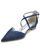 billige Mor til bruden/groom-Dame marineblå flate sko med spiss tå og kryssremmer, elegante sko til brudens mor til hagebryllup, komfortable flate sko til utendørs bruk