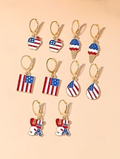  Zestaw patriotycznych kolczyków dla kobiet ze stopu metali, wielostylowe wiszące kolczyki z flagą USA na 250. rocznicę USA, Dzień Niepodległości i na co dzień