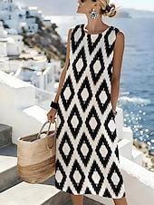 economico Abiti a Strisce e Geometrici-Per donna Abito Midi Abito a Tubino Vestito Estivo Abito a trapezio Vacanza Casual Boho Spiaggia Uscire Vestibilità comoda Grafico Geometrico Senza Maniche Girocollo Nero Rosa Verde Grigio chiaro