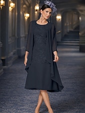 זול ערכות שמלות של אמא-שני חלקים מעטפת עמוד באורך הקרסול שמלת אורח לחתונה שמלה לאם הכלה  ללא שרוולים עם תכשיטים אלגנטית אורחת חתונה מסיבת החתונה שיפון תחרה שמלות ז'קט עם אפליקציות