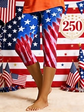  leggings da donna per il giorno dell'indipendenza americana, moda per le vacanze, pantaloni capri casual a vita alta, comodi, elastici, per tutti i giorni, per le vacanze, per strada, blu, bianco,