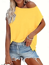 preiswerte Einfarbiges T-Shirt-Damen Bluse Tasche Einfach Vintage Stilvoll Ärmellos Rundhalsausschnitt Normale Oberteile Täglich Ferien Ausgehen Schwarz Gelb Rosa Purpur Grün Sommer Frühling