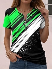 billiga Randig och geometrisk t-shirt-Dam T-shirt Dragkedja Grafisk Geometrisk Abstrakt Vintage Hawaiisk Stylish Kortärmad Rund hals Vanliga toppar Dagligen Sport Helgen Blå Rubinrött Purpur Grön Sommar Vår
