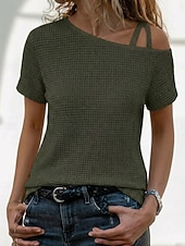 abordables Camiseta lisa-Mujer Camiseta Vintage Elegante Manga Corta Asimétrico Tops regulares Diario Noche Negro Blanco Rosa Verde Ejército Caqui Verano Primavera