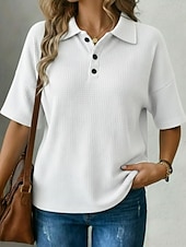 preiswerte Einfarbiges T-Shirt-Damen T Shirt Poloshirts Waffelstricktops T-Shirt Einfarbig Grafik Einfach Mode Klassisch Lässig Kurzarm Hemdkragen Normale Oberteile Täglich Ausgehen Wochenende Schwarz Weiß Rote Himmelblau Orange