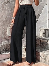 cheap Wide Leg &amp; High Waisted-Women's Wide Leg Chinos Vacation Streetwear Casual Full Length Medium Waist Plain Drawstring Pocket Elastic Waist Comfy Comfort Breathable Micro-elastic Daily Outdoor Streetwear Pea-Green Black Red