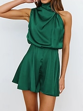 abordables Mono-Mujer Normal Mono Elegante Color sólido Sin Mangas Cuello Alto Diario Vacaciones Ajuste regular Azul Piscina Negro Verde Claro Verano