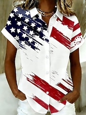 baratos Dia da Independência Top-Camisa Feminina Dia da Independência Americana Blusa Manga Curta Gráfica Bandeira Vintage Estilosa Casual Sem Mangas Gola Regular Tops Diários Azul Branco Azul Claro Verão Primavera