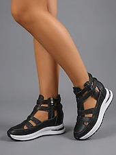 Χαμηλού Κόστους Αθλητικά Σανδάλια-Γυναικεία λευκά σανδάλια με κοψίματα, casual παπούτσια για περπάτημα με κρυφό τακούνι και φερμουάρ για υπαίθριο περπάτημα, ταξίδια &amp;καθημερινή χρήση