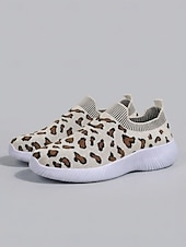  Γυναικεία Causal Καθημερινά Εσωτερικό Επίπεδο Τακούνι Στρογγυλή Μύτη Αθλητικό Καθημερινό Ανατομικό Φουσκωτό πηνίο Μοκασίνια Λεοπαρδαλί Βαθυγάλαζο