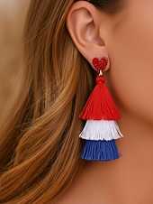  Женские серьги с полиэстеровыми кисточками, в разных стилях, в цветах американского флага (красный, белый и синий), патриотические украшения, идеально подходят для 250-летия США, Дня независимости и повседневной носки.