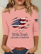  Ziua Independenței Americane Pentru femei Tricou Imprimeu Grafic Steag Stilat Clasic Casual Manșon Lung Stil Nautic Topuri obișnuite Zilnic Albastru piscină Alb Roz Îmbujorat Roșu-aprins Bej Var