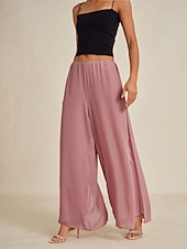  Mulheres Calças retas Elegante Comprimento total Cintura Média Natural Cintura elástica Com Stretch Casual Diário Férias Rosa empoeirada Verão Primavera Outono