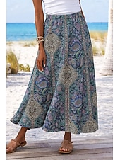 economico Gonne grafiche-Per donna Gonna da vacanza Elegante Bohemien Vintage Casual Maxi Vita Alta Gonne Floreale Grafico Paisley Tasca Stampato Inelastico Quotidiano Spiaggia Blu blu navy Rosso Estate