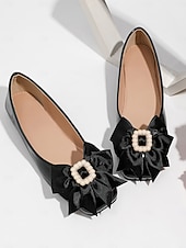 economico Madre della Sposa/Sposo-scarpe basse da donna in vernice nera con perle e fiocco - eleganti ballerine da sposa per la madre della sposa ai matrimoni in chiesa