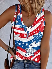  Amerikanischer Unabhängigkeitstag Damen Tank Top Druck Grafik Flagge Vintage Tropisch Stilvoll Ärmellos V Ausschnitt Normale Oberteile Täglich Schwarz Weiß Beige Sommer Frühling