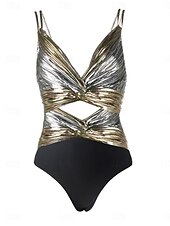 economico Costumi interi-Per donna Costumi da bagno Intero Bikini Costume da bagno Patchwork Vacanza Abbigliamento da Spiaggia Blocco di colori Scollo a V Senza Maniche Costumi da bagno