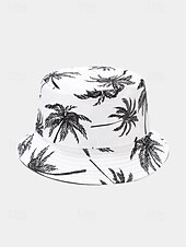 abordables Chapeaux pour hommes-Bob réversible pour homme en polyester, chapeau de soleil à imprimé palmiers multicolores, casquette de pêcheur tropicale décontractée idéale au quotidien, en voyage, en vacances et en séjour balnéaire.