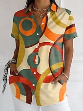 abordables Arte &amp; Diseño Blusas-Mujer Camisa Botones Estampado Graphic Geométrico Vintage Elegante Moderno Manga Corta Cuello Camisero Tops largos Diario Azul Piscina Morado Naranja Verde Trébol Verano Primavera