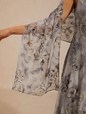  Pentru femei Rochie Maxi Rochii din Șifon Rochie de Vară Rochie A line Elegant Vacanță Zilnic Vacanță Invitat la nunta Floral Fără manșon Glugă Gât Gri Deschis