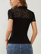 economico T-shirt semplice-Per donna Maglietta Rete Tinta unica Moda Classico Casual Manica Corta Collo Alto Top Regolari Quotidiano Uscire Weekend Nero Estate Primavera