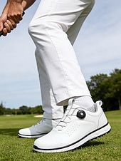 cheap Men's Golf Shoes-Men's Golf Shoes with Adjustable BOA Fit System – Premium Faux Leather, Stylish White Design for Golf &amp; Outdoor Sports