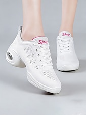 baratos Ténis de Dança-Women's White Jazz Dance Sneakers - Lightweight Kids &amp; Teens Practice Shoes for Hip-Hop, Jazz &amp; Street Dance