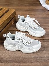 cheap Women's Sneakers-Women's Chic White Platform Sneakers - Comfortable Lace-up Canvas Shoes for Daily Walking, Casual Office Wear &amp; Urban Street Style