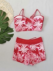 baratos Tankinis-Mulheres Roupa de Banho Tankini Cavado roupa de banho Patchwork Férias Roupa de Praia Gráfico Decote Redondo Sem Manga Fatos de banho