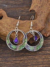 ieftine Accesorii de vacanta-Cercei boemi din aliaj pentru femei cu lacrimă mov, design rotund colorat, perfecți pentru ținute casual zilnice și vacanțe la plajă