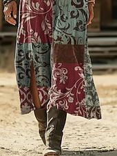 halpa Etninen Boho Mekko-Naisten Maksimekko Boho-mekko Rento mekko A linjainen mekko Painatus mekko Muoti Moderni ulko- Loma Viikonloppu Loose Fit Kukka Kuvitettu Lyhythihainen V kaula-aukko Laivastosininen Purppura Apila