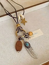 economico Collana da donna-Collane lunghe da donna in stile bohémien a strati, multi-stile, in lega, con pendente regolabile, perfette per l'uso quotidiano e per i viaggi.